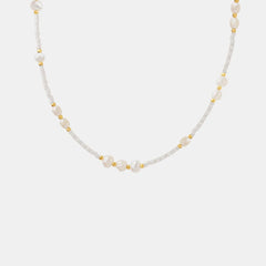 Titanium Steel Glass Bead Freshwater Pearl Necklace for Women