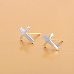 S925 Sterling Silver Fashionable Smooth Cross Earrings for Women