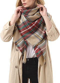 Women's Autumn Winter Soft Warm Plaid Scarf with Tassels