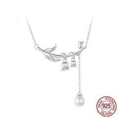 S925 Sterling Silver Simple Campanula Flower Necklace Earrings Set for Women