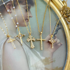 Stainless Steel Inlaid Zircon Cross Necklace for Women