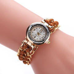 Women's Woven Retractable Rope Small Dial Quartz Watch with Diamond Inlay