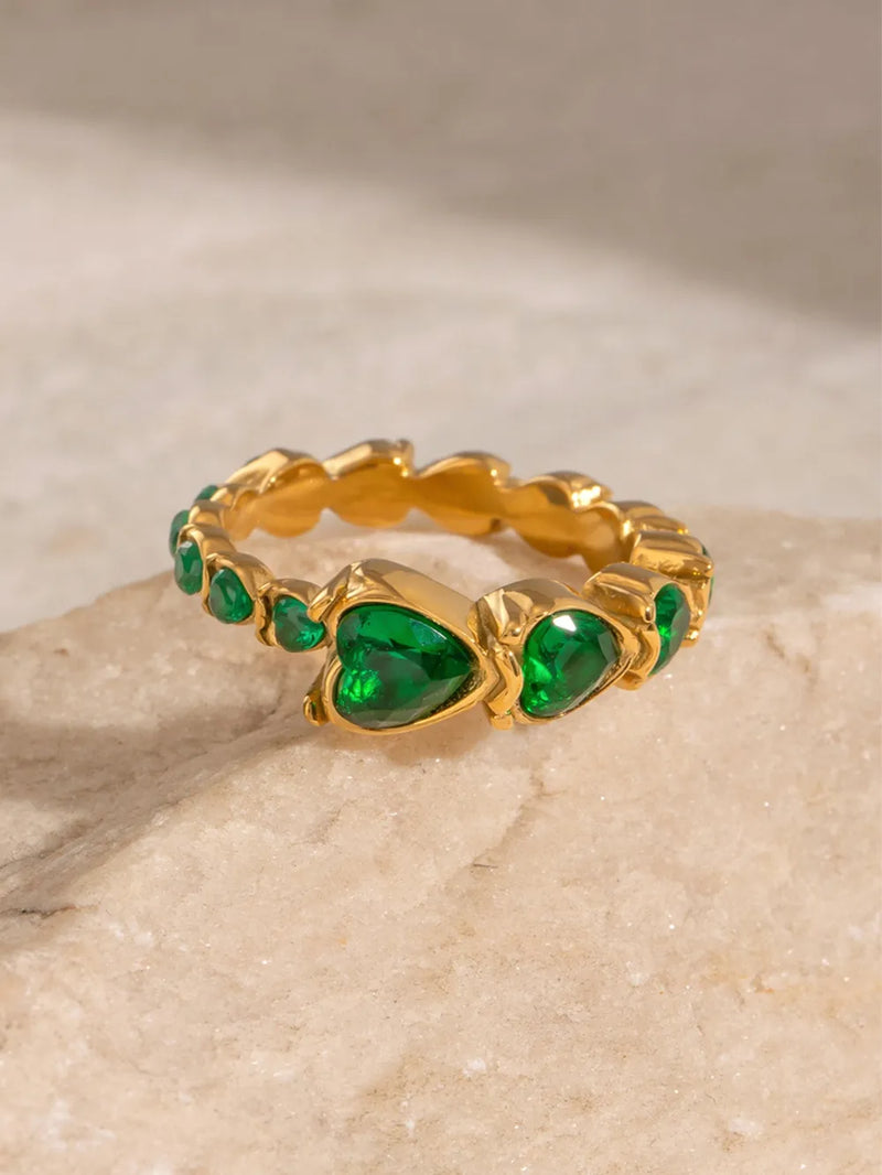 Women's Stainless Steel Heart Rhinestone Ring