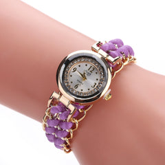 Women's Woven Retractable Rope Small Dial Quartz Watch with Diamond Inlay