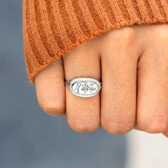 Pure Silver Flower Drop Glue Oil Zircon Ring for Women