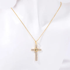 Stainless Steel Inlaid Zircon Cross Necklace for Women