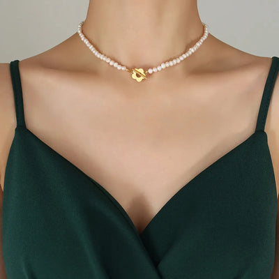 Beautiful Titanium Steel Pearl Flower Necklace for Women
