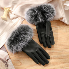 Women's Winter Gloves with Windproof and Plush Thick Artificial Fur Mouth