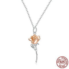 Women's S925 Pure Silver Rose Flower Pendant Necklace