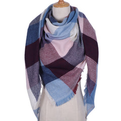 Winter Triangle Shape Plaid Cashmere Scarf for Women