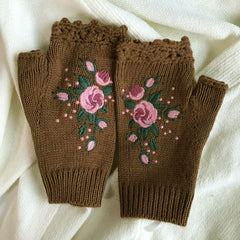 Autumn and Winter Embroidered Women's Warm Gloves