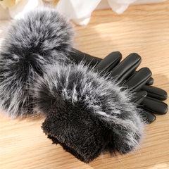 Women's Winter Gloves with Windproof and Plush Thick Artificial Fur Mouth