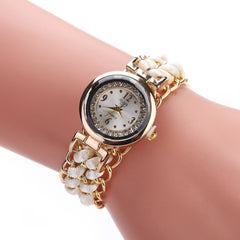 Women's Woven Retractable Rope Small Dial Quartz Watch with Diamond Inlay