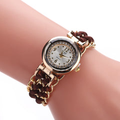 Women's Woven Retractable Rope Small Dial Quartz Watch with Diamond Inlay