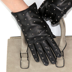Rivets Genuine Leather Sheepskin Women's Gloves
