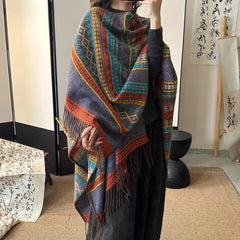 Ethnic Wind Stripe Contrast Color Tassel Women's Shawl