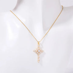 Stainless Steel Inlaid Zircon Cross Necklace for Women