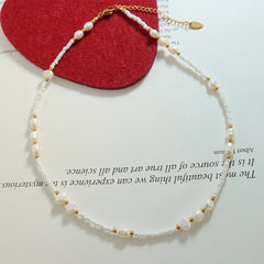 Titanium Steel Glass Bead Freshwater Pearl Necklace for Women