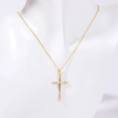 Stainless Steel Inlaid Zircon Cross Necklace for Women