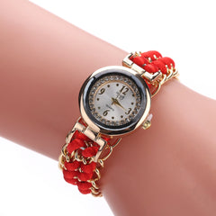 Women's Woven Retractable Rope Small Dial Quartz Watch with Diamond Inlay