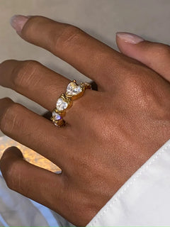 Women's Stainless Steel Heart Rhinestone Ring