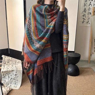 Ethnic Wind Stripe Contrast Color Tassel Women's Shawl