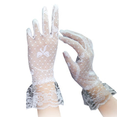 Summer Ladies Wedding Bridal and Prom Bow Lace Mesh Gloves