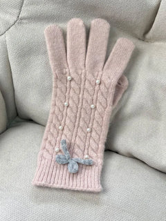 Women's Thermal Pearl Detail Bow Five-Finger Gloves