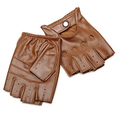 Men's Winter Half Finger Sheepskin Leather Gloves