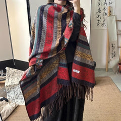 Ethnic Wind Stripe Contrast Color Tassel Women's Shawl