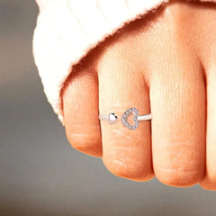 925 Sterling Silver Inlaid Zircon Heart Open Ring for Women
