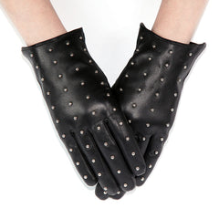 Rivets Genuine Leather Sheepskin Women's Gloves