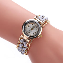 Women's Woven Retractable Rope Small Dial Quartz Watch with Diamond Inlay