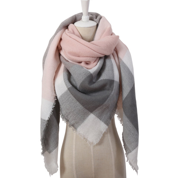 Winter Triangle Shape Plaid Cashmere Scarf for Women