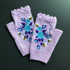 Autumn and Winter Embroidered Women's Warm Gloves