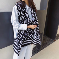 Autumn Winter Letter Print Twill Warm Scarf for Women