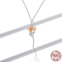 Women's S925 Pure Silver Rose Flower Pendant Necklace