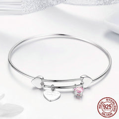 Heart Design Charm 925 Sterling Silver Bracelet for Women