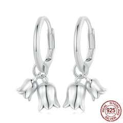 S925 Sterling Silver Simple Campanula Flower Necklace Earrings Set for Women