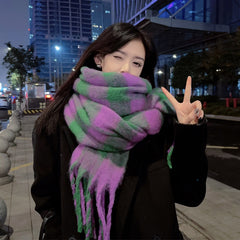 Women Plaid Winter Thick Pashmina Cashmere Scarf with Tassels