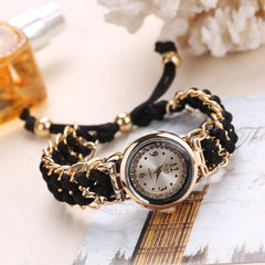 Women's Woven Retractable Rope Small Dial Quartz Watch with Diamond Inlay