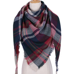 Winter Triangle Shape Plaid Cashmere Scarf for Women