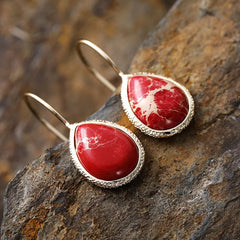 Women's Copper Natural Stone Teardrop Shape Earrings