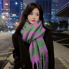 Women Plaid Winter Thick Pashmina Cashmere Scarf with Tassels