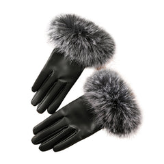 Women's Winter Gloves with Windproof and Plush Thick Artificial Fur Mouth