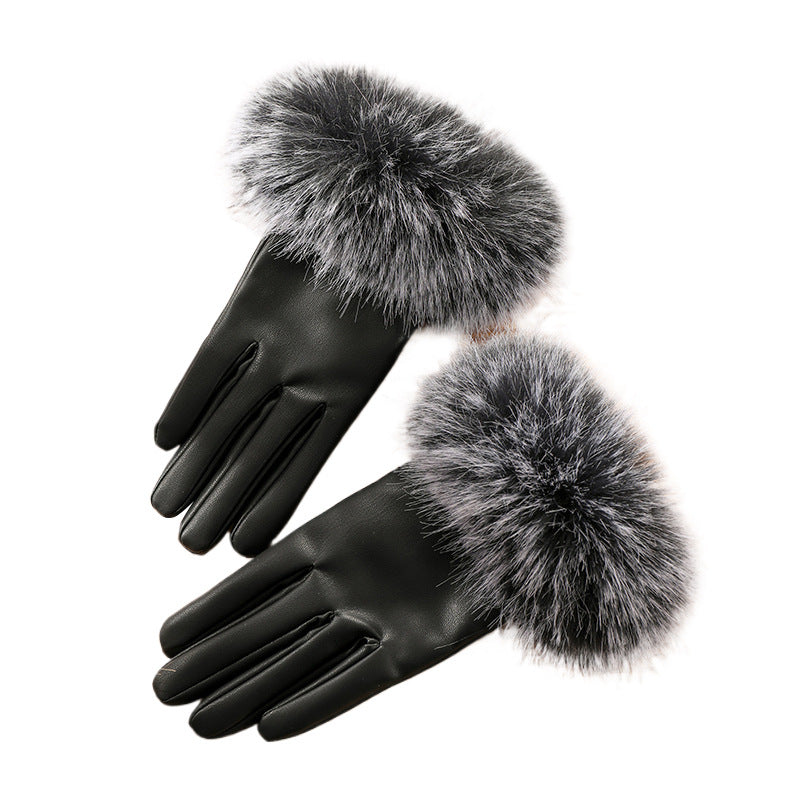 Women's Winter Gloves with Windproof and Plush Thick Artificial Fur Mouth