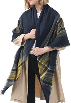 Women's Autumn Winter Soft Warm Plaid Scarf with Tassels