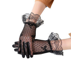 Summer Ladies Wedding Bridal and Prom Bow Lace Mesh Gloves
