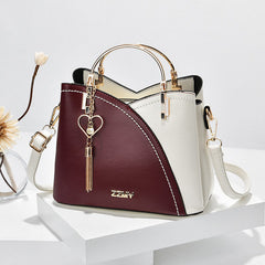 Women's Trendy Color Block Large Capacity Shoulder Crossbody Bucket Bag