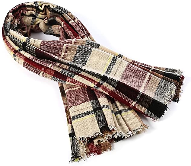 Women's Autumn Winter Soft Warm Plaid Scarf with Tassels